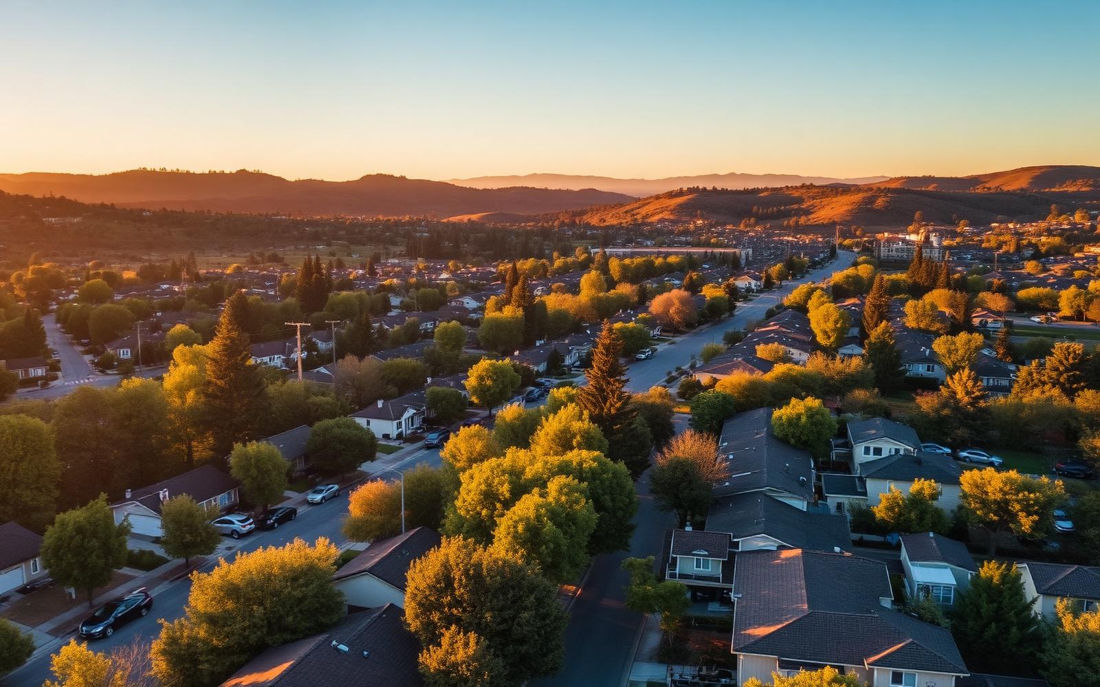 Pleasant Hill, California neighborhood at golden hour